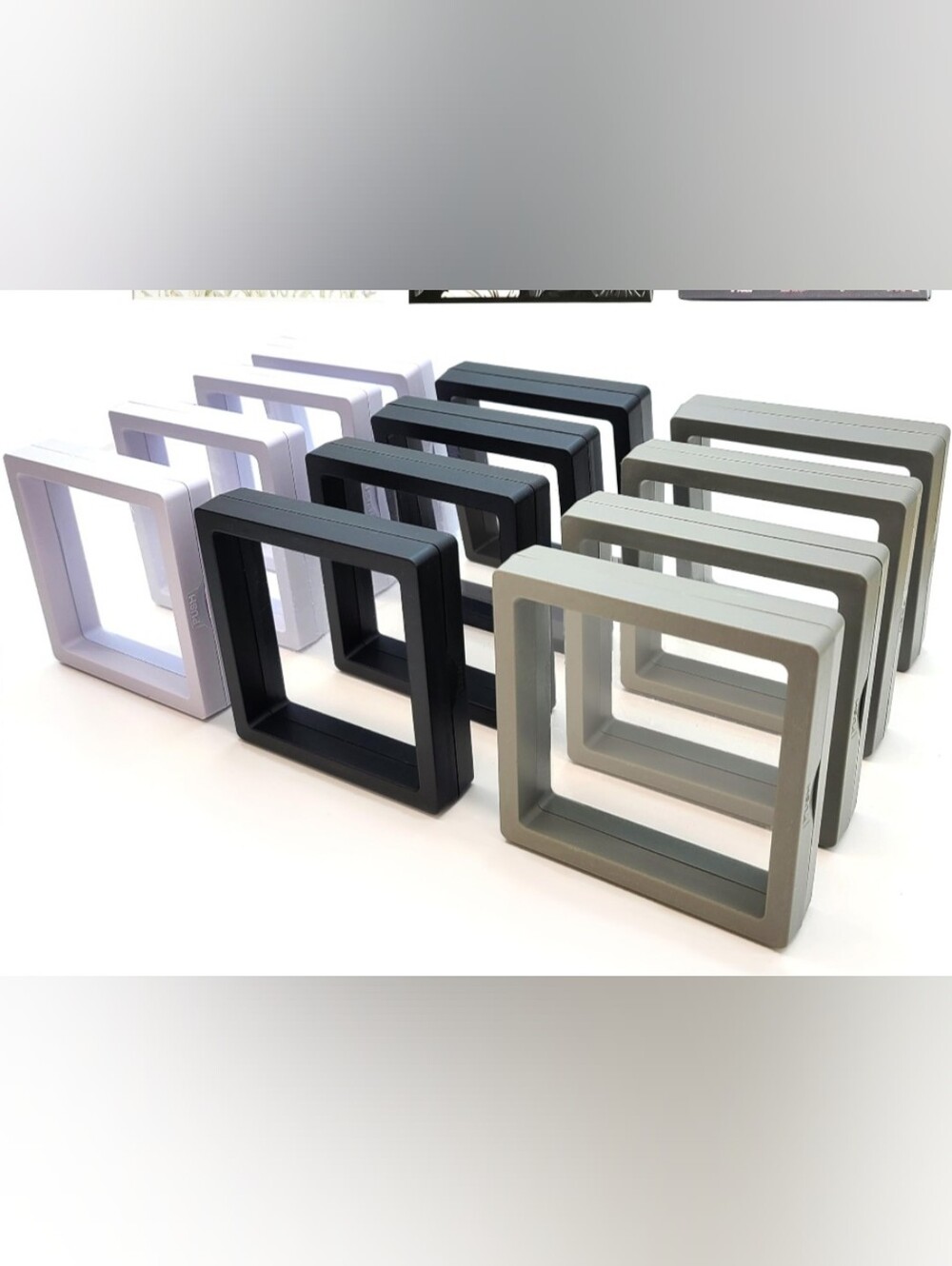 3D Floating Frames 12 Count. Modern Black, White, And Greenish Gray